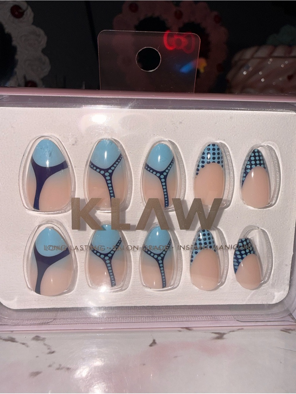 KLAW Blue & Nude Retro Style Press-On Nail Set
